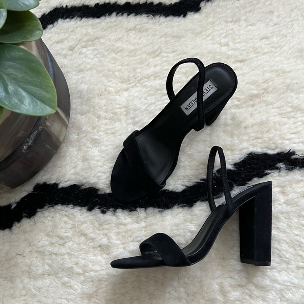 Steve Madden Cameo Black Suede Block Heel Sandals